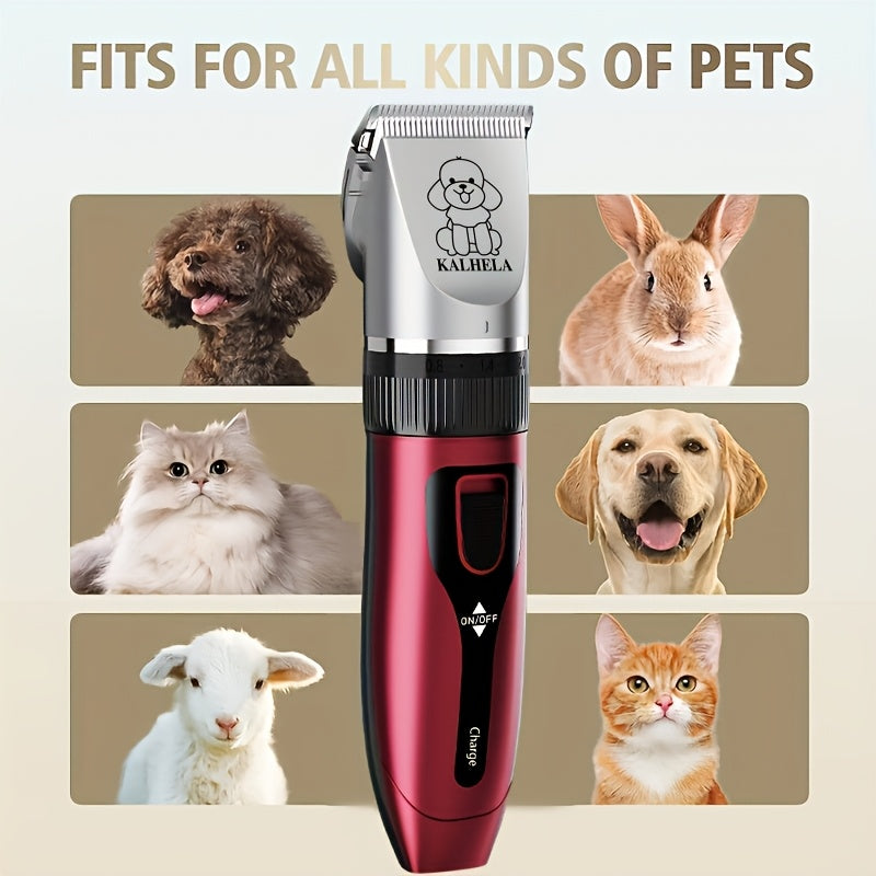 Tondeuse pour animaux sans fil rechargeable avec affichage LED - Tondeuse professionnelle sans fil pour poils de chien, têtes interchangeables, 4 guides de coupe, faible niveau sonore, charge USB 36V, pour chiens, chats et petits animaux