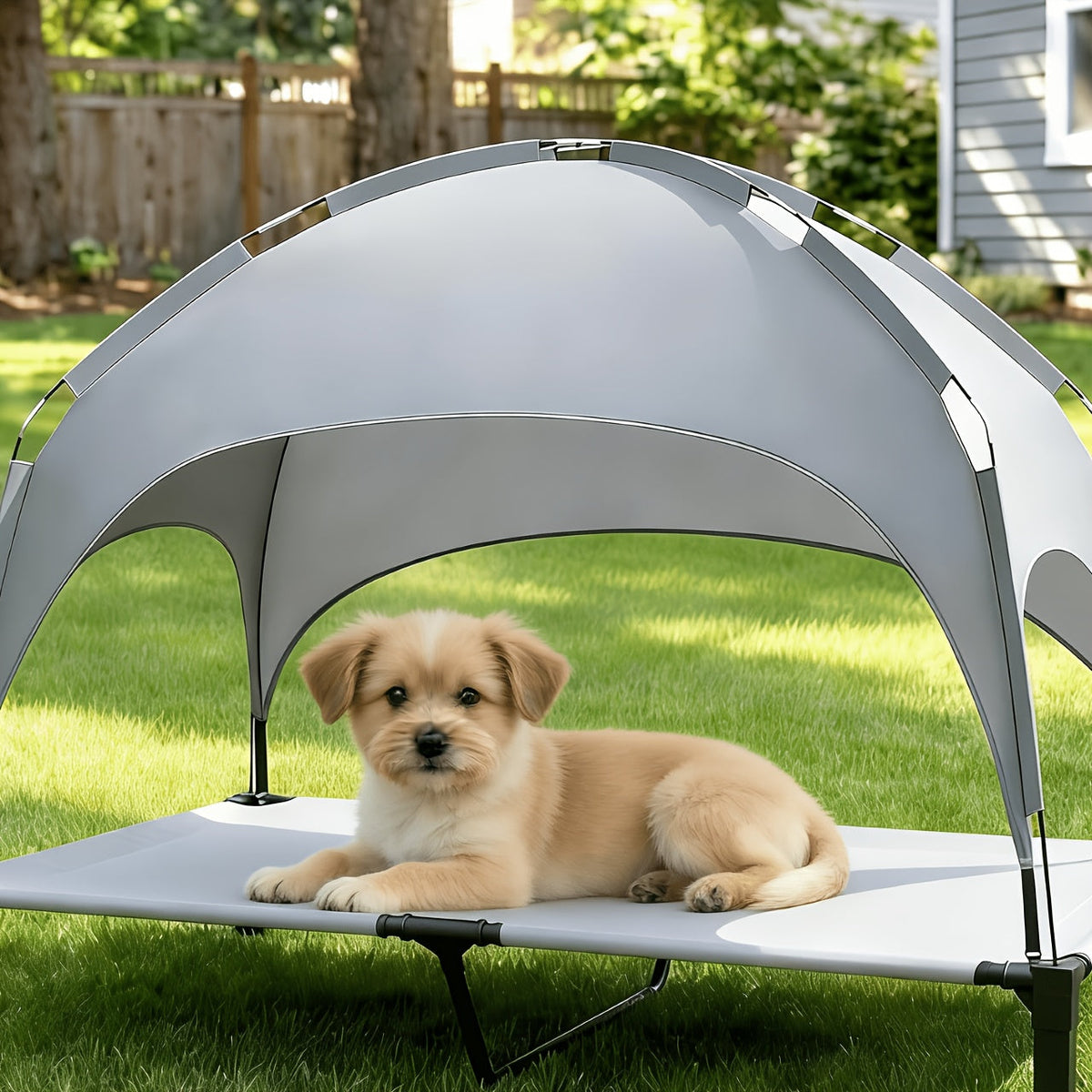 Elevated Dog Bed with Removable Canopy Shade Tent β Portable Raised Outdoor Cooling Pet Cot for Dogs & Cats, Breathable Mesh, Lightweight Foldable Design for Camping, Yard & Patio