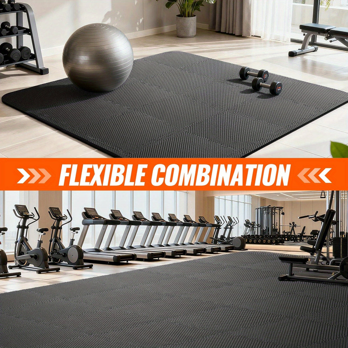 Tapis de sol emboîtables pour salle de sport, 36/48 pièces, dalles puzzle en mousse EVA, 30 x 30 cm, tapis d'exercice antidérapant pour salle de sport à domicile, garage, salle de jeux, fitness – Inclut des bordures, motif café et feuilles