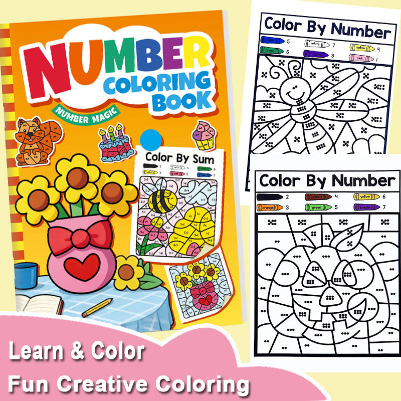 Livre de coloriage par numéro pour enfants - Livre de coloriage avec exercices d'addition et de soustraction, kit créatif d'apprentissage du dessin, cahier d'exercices éducatif et ludique pour garçons et filles de 3 à 8 ans