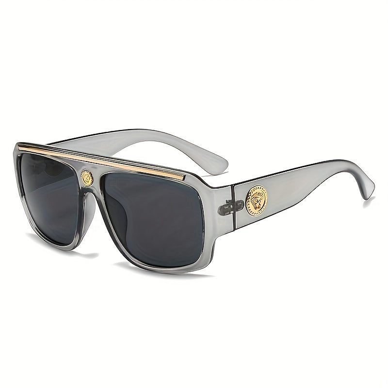 Lunettes de soleil carrées oversize style cyberpunk pour hommes – Monture extra large 139 mm et plus, bordure en métal noir et doré, verres décoratifs, lunettes de mode urbaine futuriste et cosplay