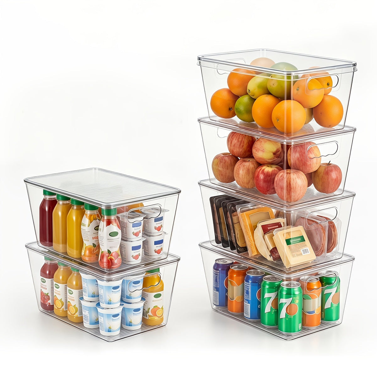 Lot de 6 bacs de rangement transparents empilables avec couvercles et poignées – Récipients organisateurs de garde-manger en plastique moyen pour cuisine, réfrigérateur, placard, armoire et salle de bain | 25,4 x 15,2 x 12,7 cm chacun