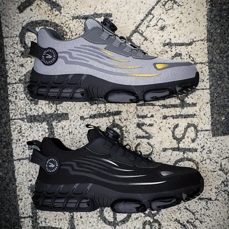 Chaussures de travail respirantes pour hommes – Chaussures de sécurité durables avec bandes réfléchissantes, semelle légère et amortissante pour l'industrie, la construction et un usage quotidien, disponibles en noir et gris, tailles US 6 à 11