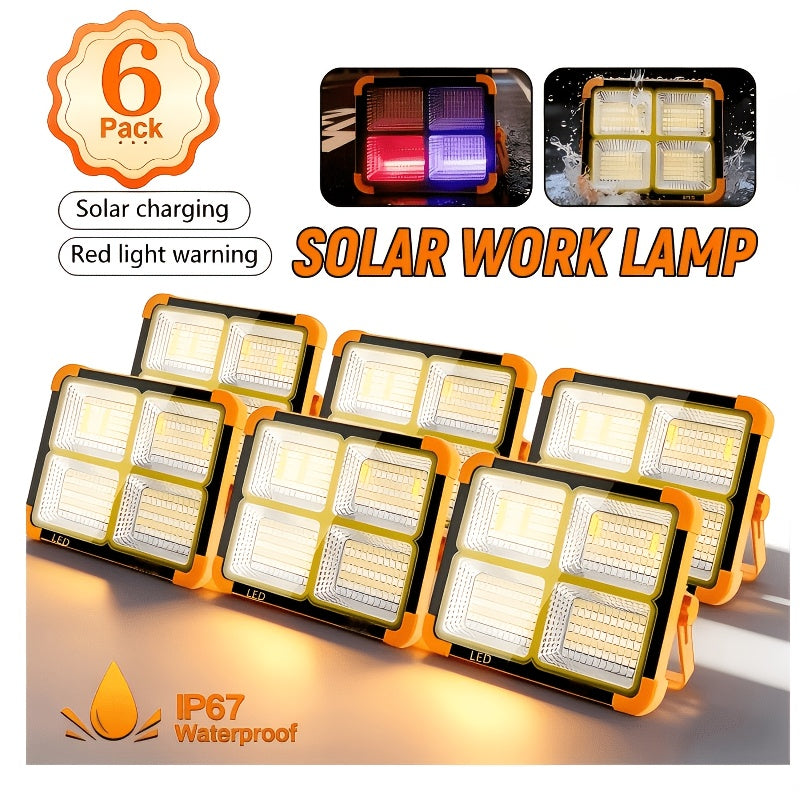 Projecteur de travail LED solaire 2000 lumens avec crochet magnétique – Double charge solaire et USB, projecteur rechargeable à luminosité réglable pour le camping, la randonnée et l'usage extérieur – Disponible en packs de 1, 2, 6 et 10 unités