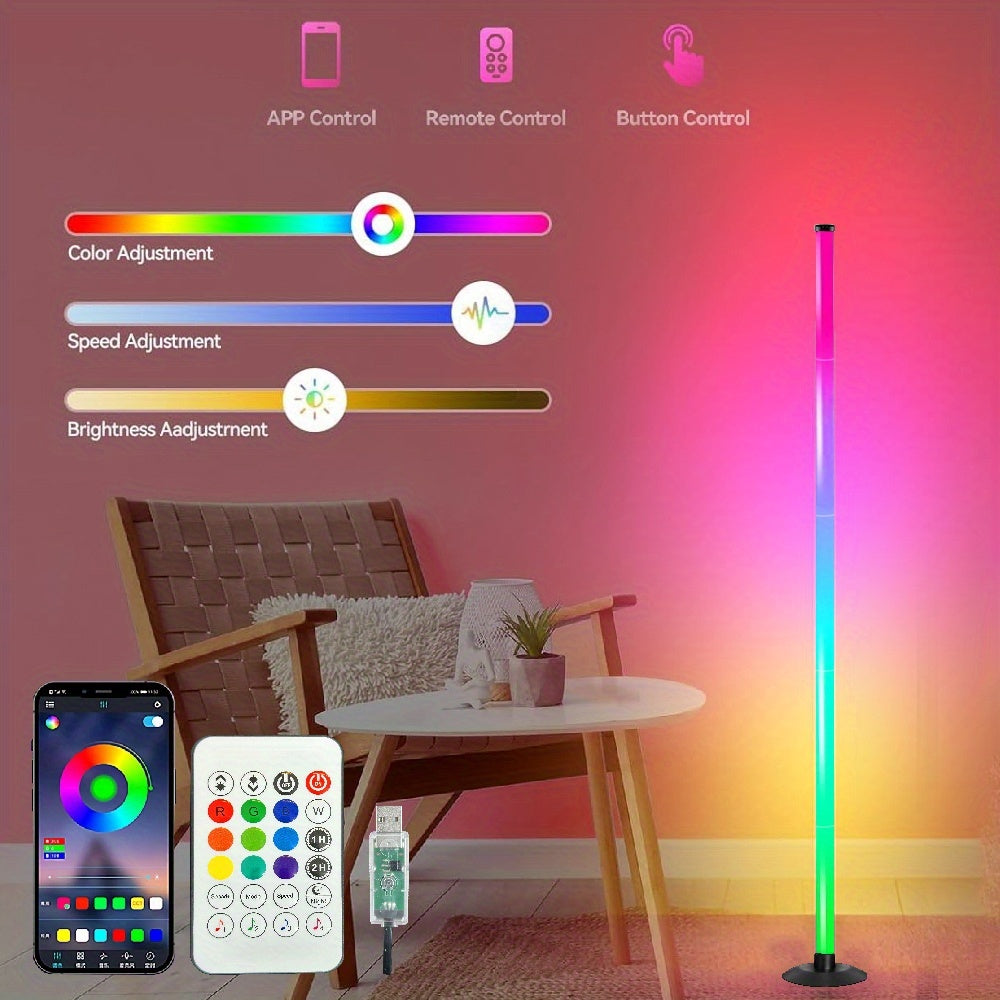 Lampadaire LED intelligent RGBIC avec application et télécommande, éclairage d'ambiance à changement de couleur pour salon, chambre, salle de jeux, bureau, décoration intérieure, cadeau d'anniversaire ou de Noël