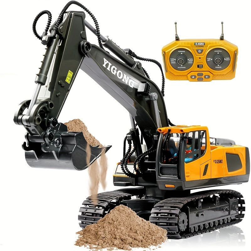 Ensemble de pelleteuse télécommandée avec pelle en métal, lumières LED, batterie 1200 mAh, camion de construction radiocommandé, bulldozer, camion à benne et chargeuse, cadeau d'anniversaire ou de Noël pour garçons à partir de 6 ans