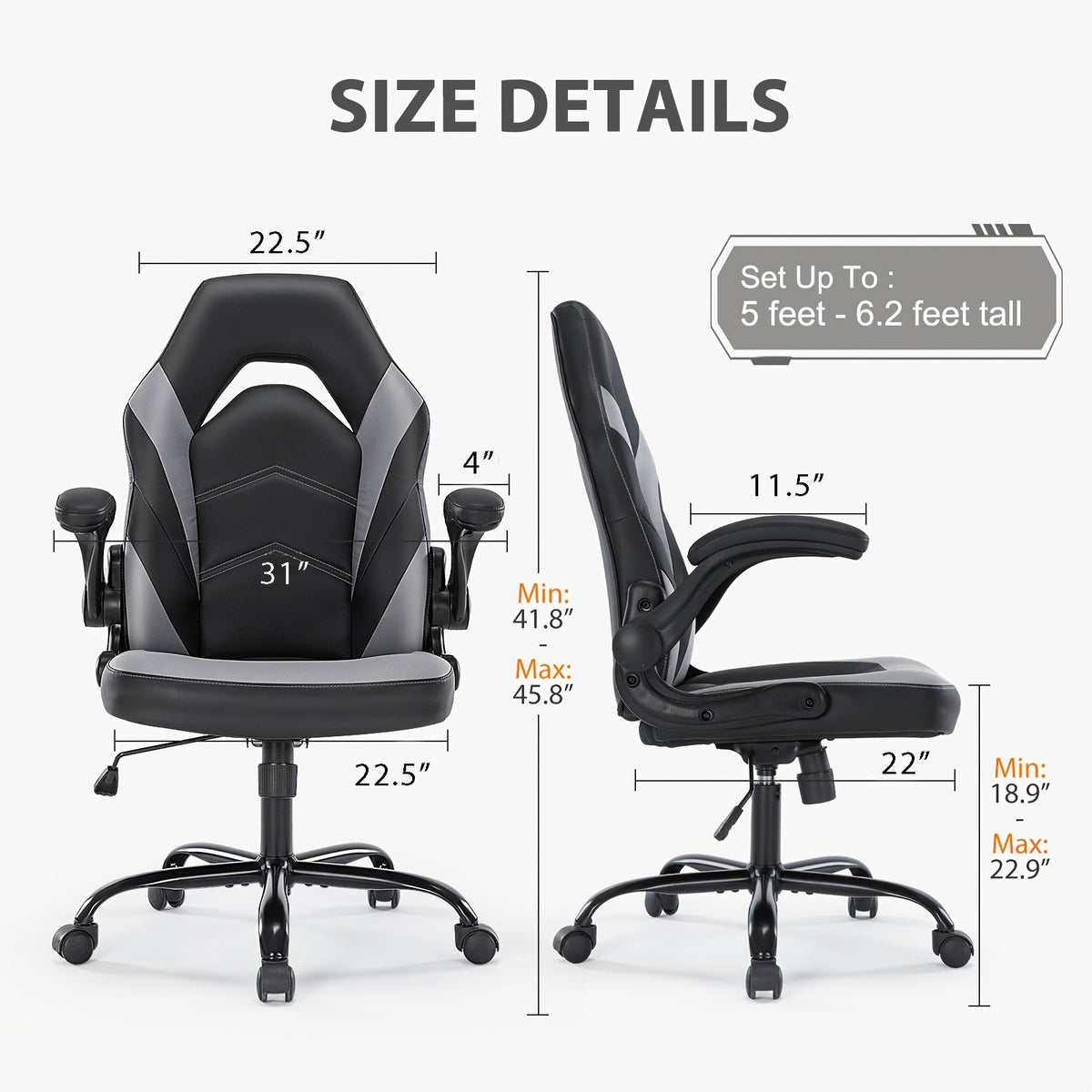 Chaise de gaming ergonomique avec repose-pieds et soutien lombaire – Fauteuil d'ordinateur esport style course, accoudoirs fixes, dossier inclinable réglable, chaise de bureau pour adultes