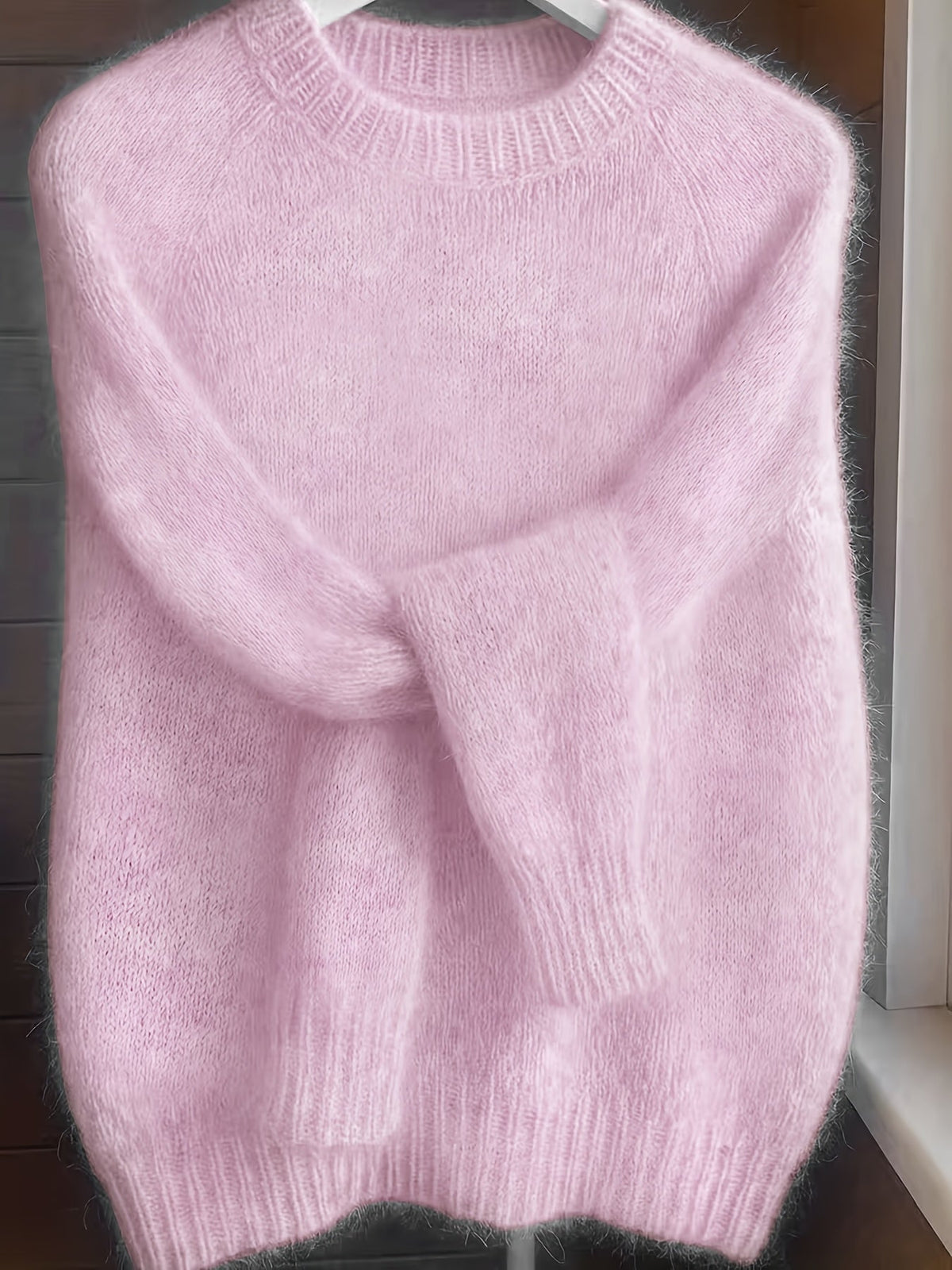 Pull à col rond style français pour femme | Pull en maille 100 % polyester doux et confortable, haut élégant à manches longues et coupe droite pour le printemps et l'automne