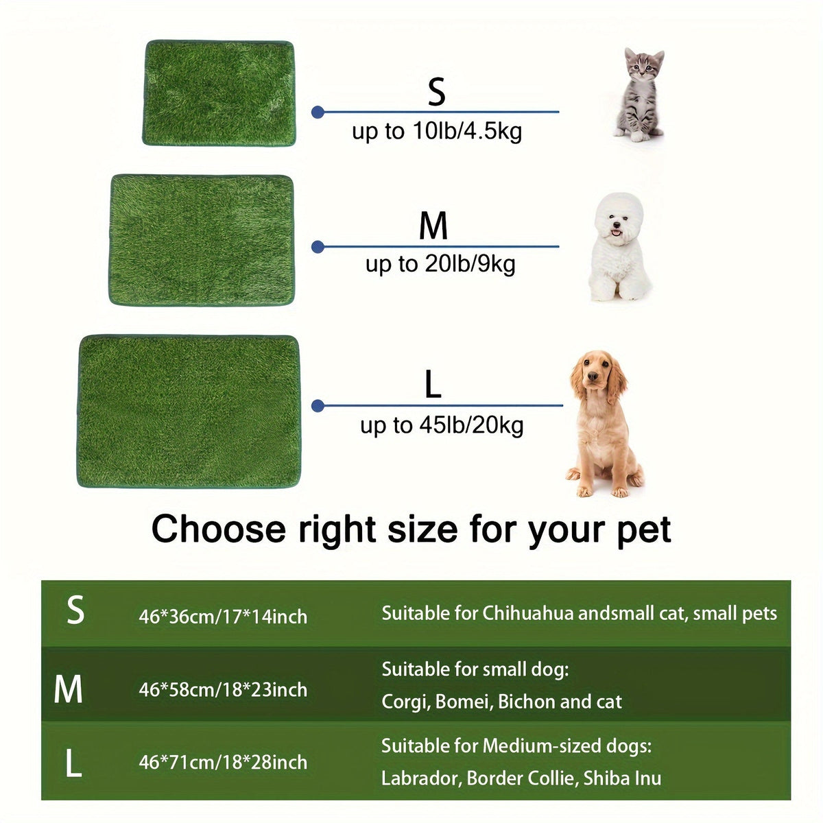 Tapis de propreté lavable et réutilisable pour chien – Gazon artificiel anti-odeurs avec sacs à déjections, usage intérieur et extérieur, tailles M et L, motif silhouette noire