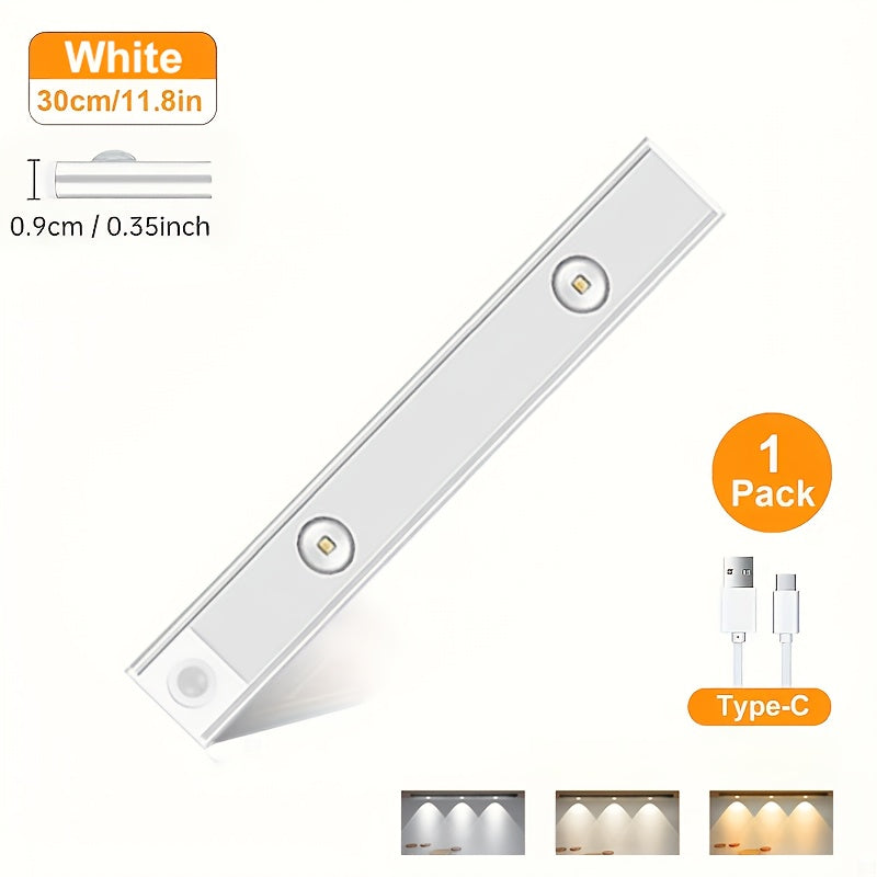 Éclairage sous meuble à détecteur de mouvement LED – Lampe de placard sans fil rechargeable USB-C, 3 températures de couleur et intensité variable, fixation magnétique, veilleuse à détection de mouvement pour cuisine, placard, tiroir (lot de 1/2/4)