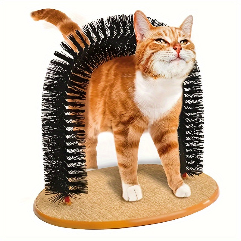 Brosse de massage et arc de toilettage pour chat - Jouet interactif à gratter pour chat, brosse de coin auto-nettoyante, retire les poils morts et satisfait l'instinct de frottement, sans piles requises