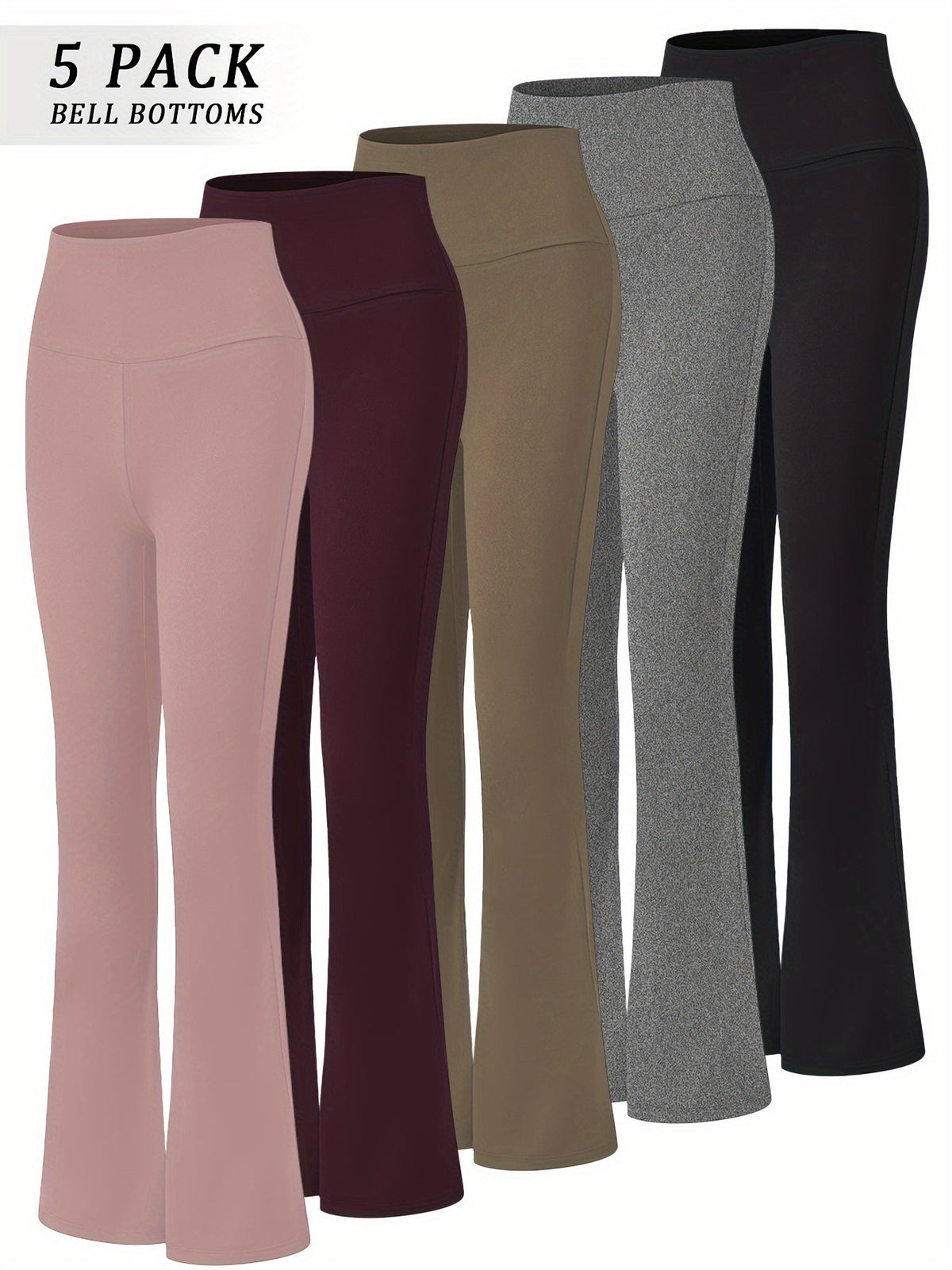 Lot de 5 pantalons de yoga taille haute évasés pour femmes, leggings gainants coupe bootcut, extensibles et doux, pour yoga, sport, danse, pilates, toutes saisons, tailles S-XXL