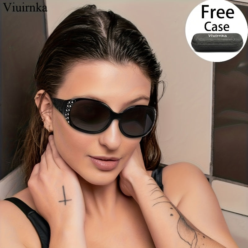 Lunettes de soleil œil-de-chat à strass pour femme – Lunettes avec protection UV et ornements floraux, monture légère pour la plage, la conduite, l'extérieur, le style urbain et les vacances, accessoire de mode tendance en cadeau