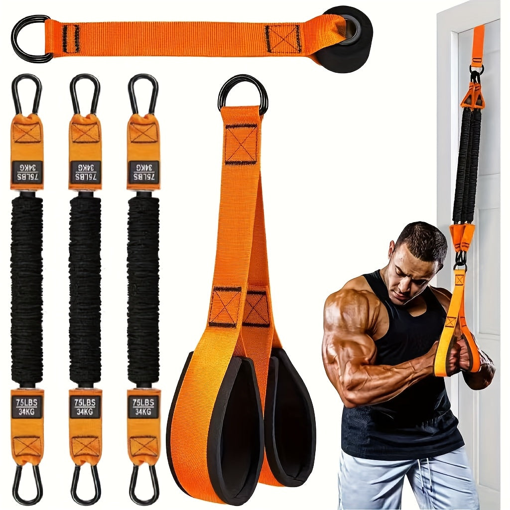 Ensemble de 5 bandes de résistance robustes jusqu'à 100 kg – Inclut 3 bandes de résistance, poignées et ancrage de porte pour exercices de deltoïde, tirage visage et biceps en salle de sport à domicile, idée cadeau fitness idéale