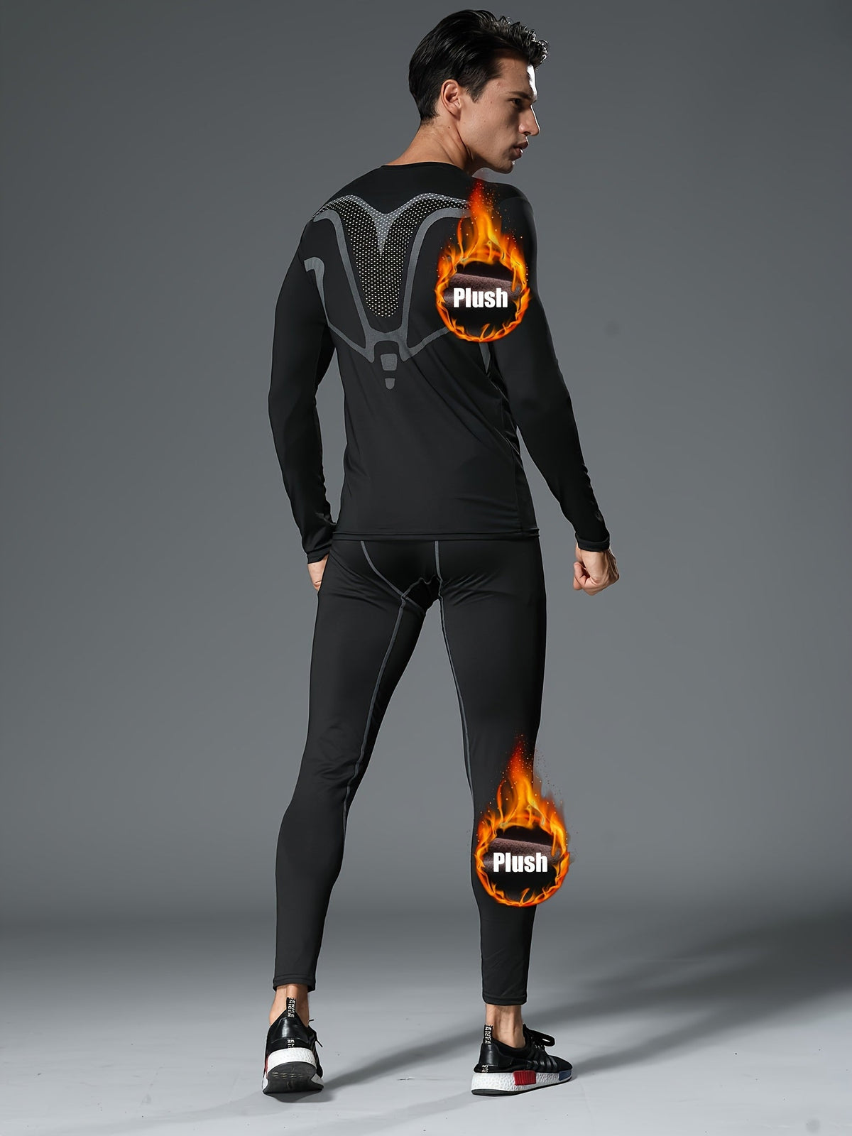 Ensemble de 6 pièces de sous-vêtements de sport thermiques doublés en polaire pour homme – Couche de base chaude imprimée pour la course, le fitness et l'entraînement automne-hiver, équipement d'entraînement matin et soir