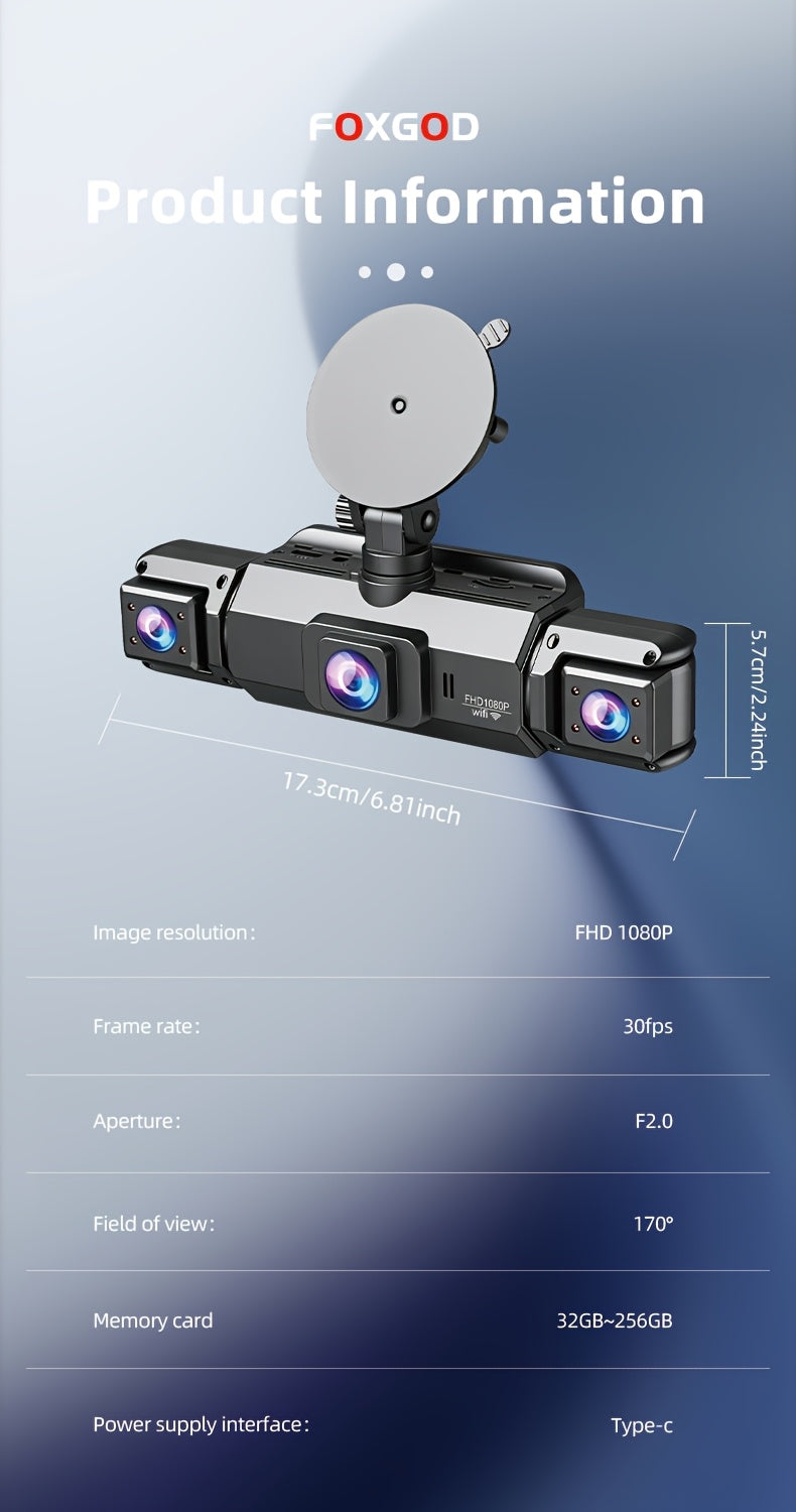 Dashcam 360° 3/4 canaux 1080P HD avec vision nocturne, WDR, capteur G, enregistrement en boucle, surveillance de stationnement 24h/24 et 7j/7, WiFi, système de caméra embarquée multi-objectifs pour une couverture complète sans angles morts