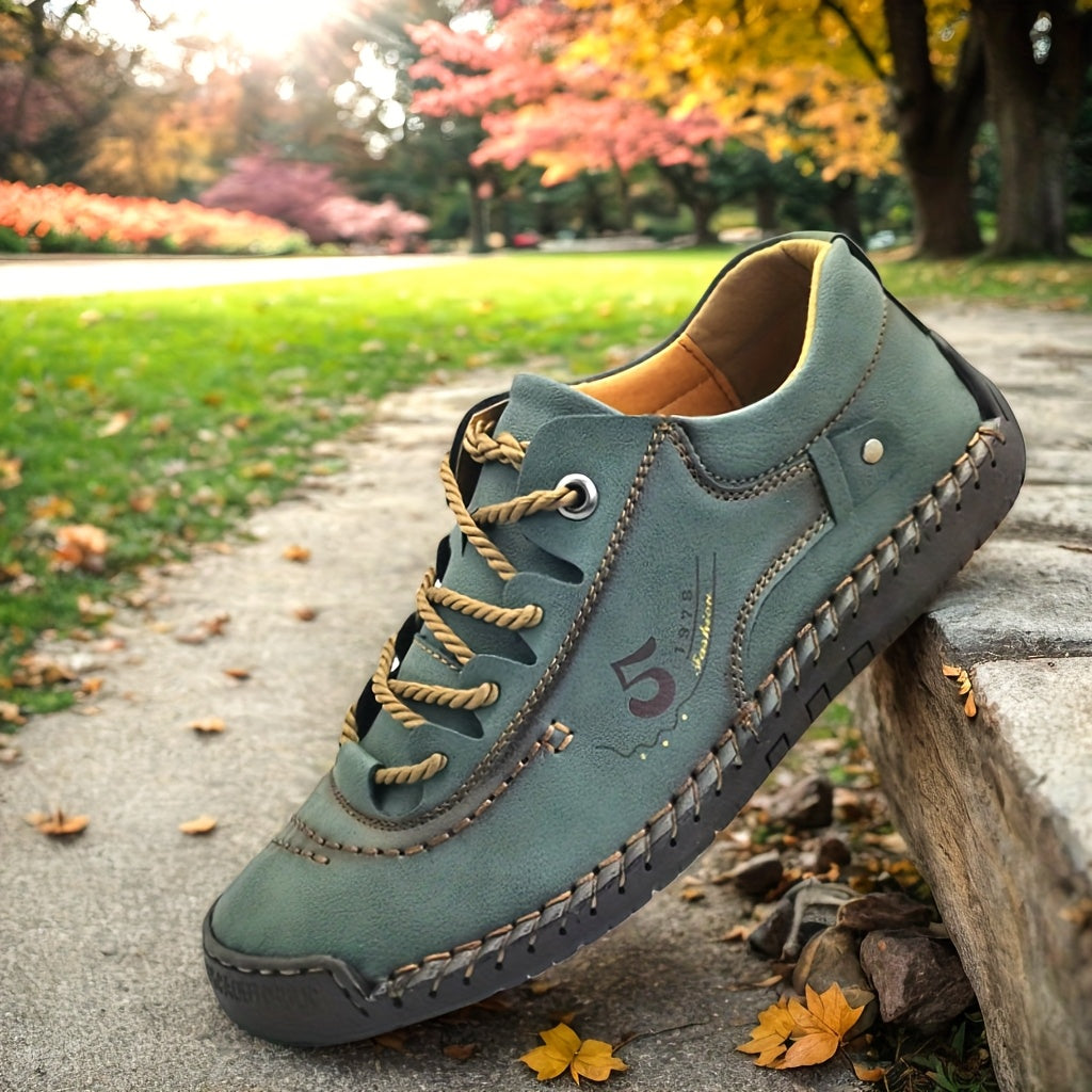 Baskets décontractées cousues main pour homme – Chaussures de marche légères à semelle plate, disponibles en noir, kaki, bleu, vert militaire et brun jaunâtre, pointures US 7,5 à 12,5