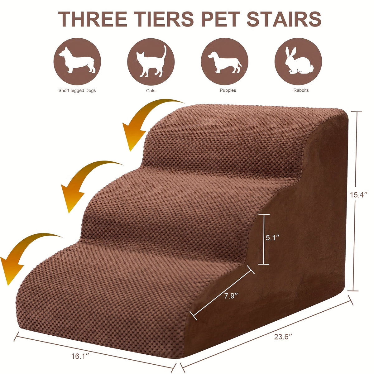 Escalier pour chien en mousse à mémoire de forme, 2, 3 ou 4 marches avec base antidérapante et housse lavable – Marches de soutien pour canapé et lit, idéal pour chiens âgés et chiots, plusieurs couleurs disponibles