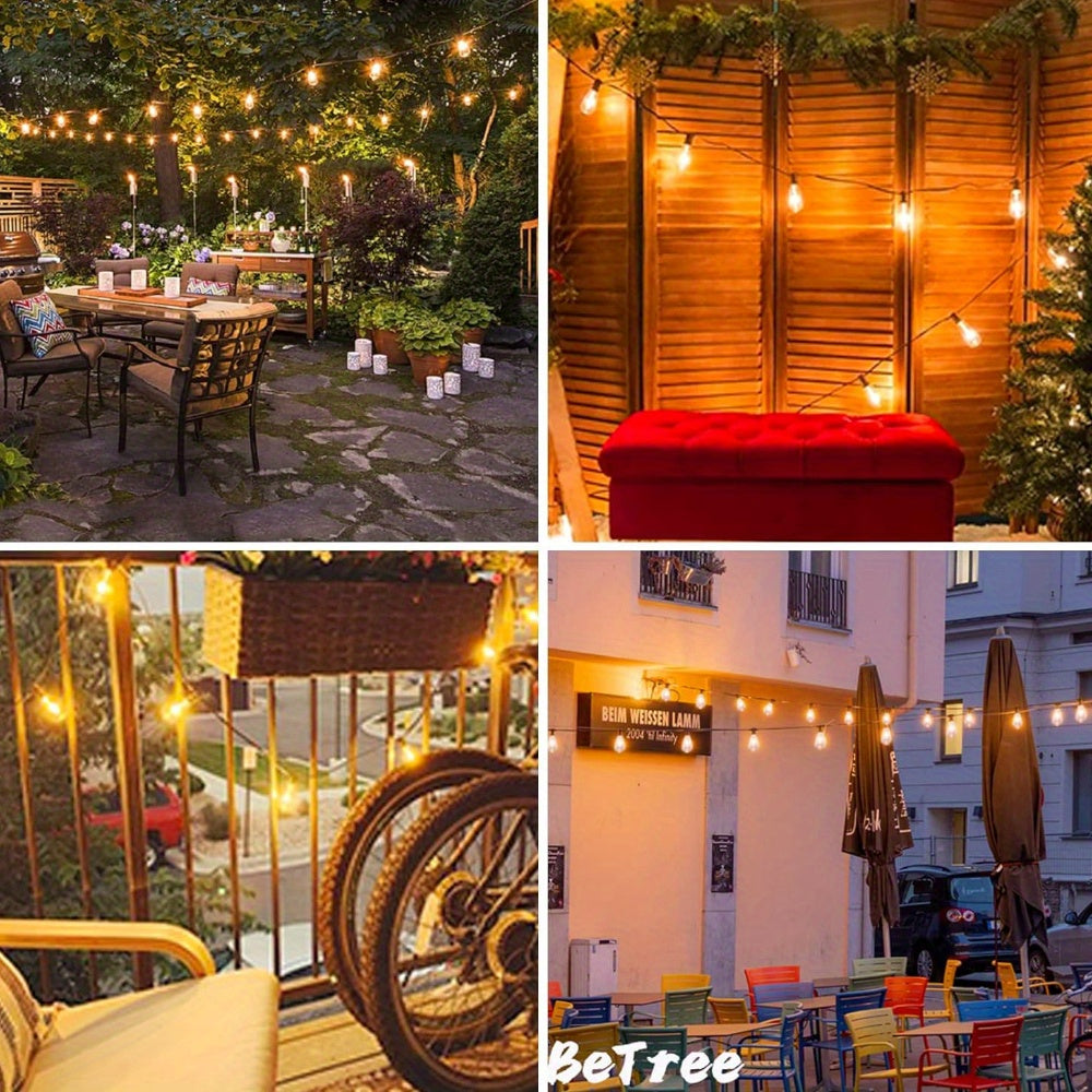 Guirlande lumineuse LED solaire étanche pour extérieur 15 m & 30 m – Ampoules ST38 incassables et intensité réglable, chargement USB-C & solaire, 4 modes, pour terrasse, jardin, piscine, mariage, camping et décoration de Noël