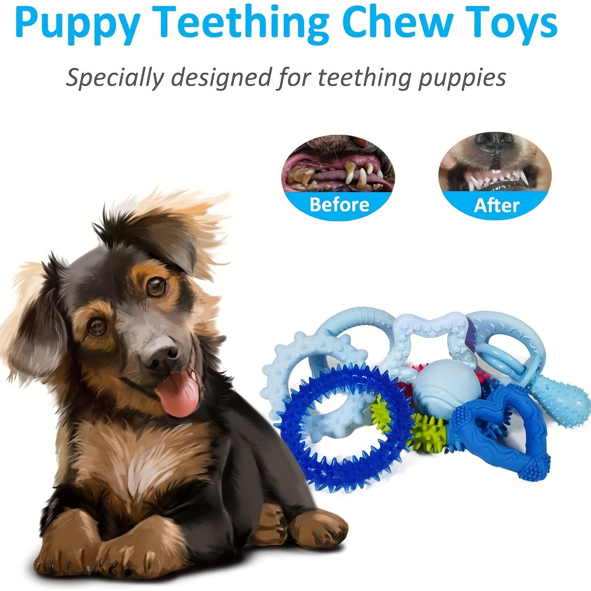Lot de jouets de dentition pour chiots – Assortiment de jouets à mâcher, cordes, jouets couineurs et balles à friandises pour petits et moyens chiens, cadeau idéal pour Noël, Halloween et les anniversaires des chiots