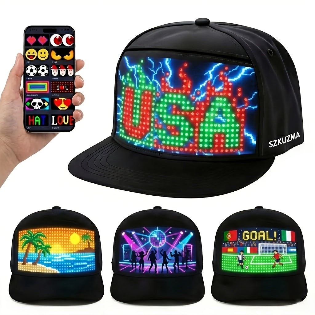 Casquette LED programmable contrôlée par application avec texte défilant et animation, casquette lumineuse unisexe réglable, intelligente, pour fête, mariage, Saint-Valentin, carnaval, festival, hommes et femmes