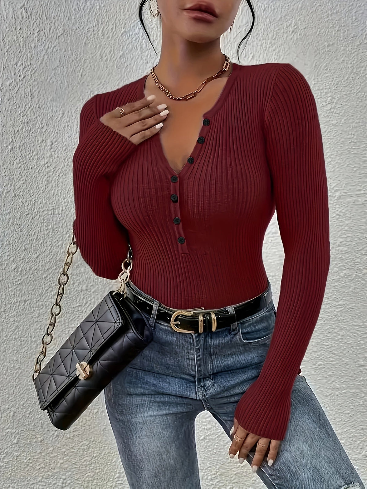 Gilet boutonné en maille côtelée pour femme - Veste en tricot élégante à manches longues, coupe ajustée, pour l'automne et l'hiver | Plusieurs couleurs XS-XL