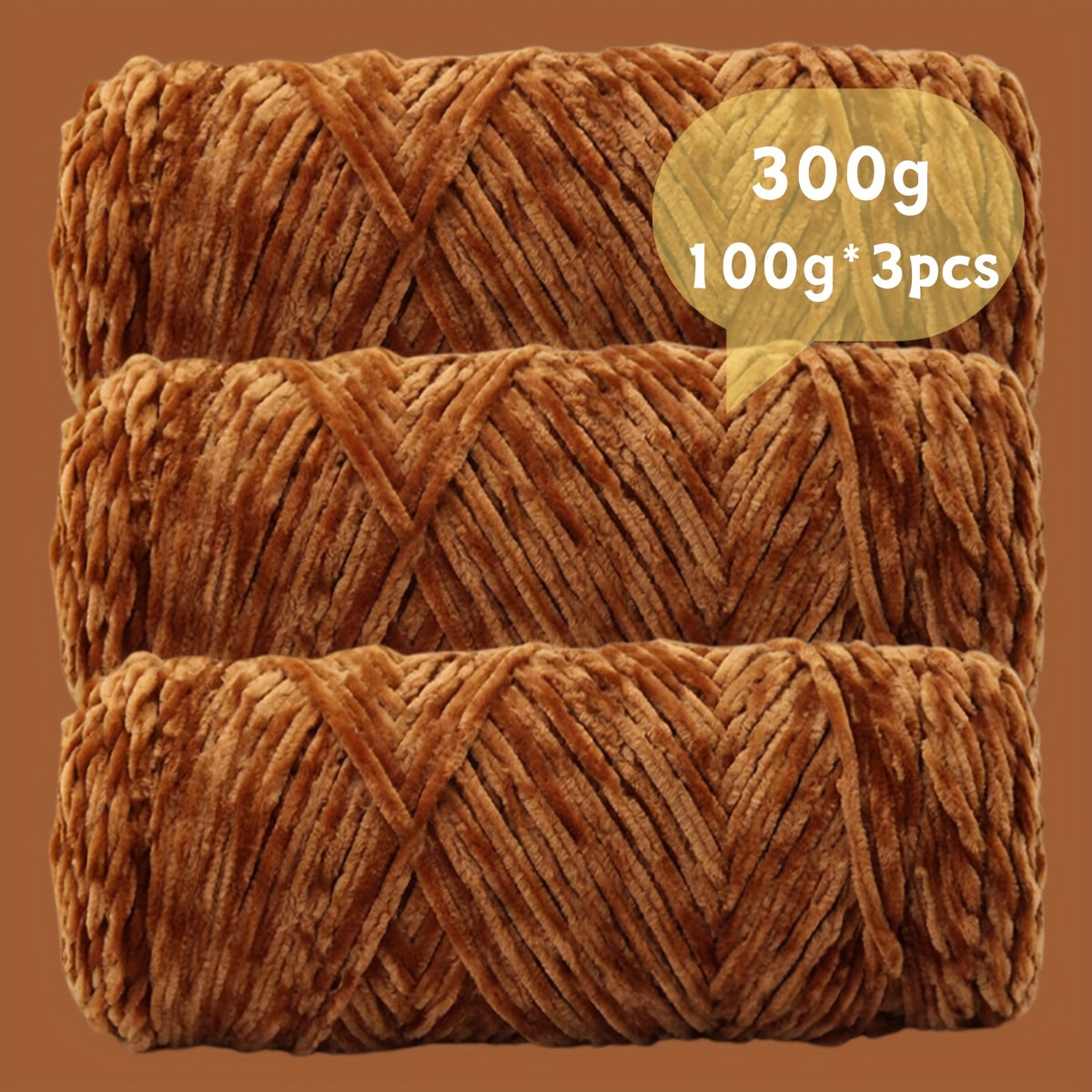 Fil chenille velours, lot de 3 pelotes de 300 g (3 x 100 g), laine douce et épaisse pour tricot et crochet, 47 couleurs, idéal pour débutants, artisanat de luxe pour pulls, écharpes, bonnets, poupées, sacs, amigurumi et projets DIY