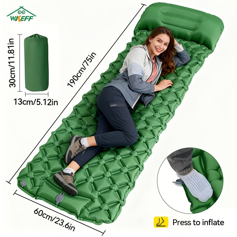 Matelas de camping gonflable - Matelas ultraléger avec oreiller et pompe à pied intégrée, tapis compact et portable pour la randonnée, le trekking, les voyages en voiture, la plage et le camping sous tente, couleurs variées