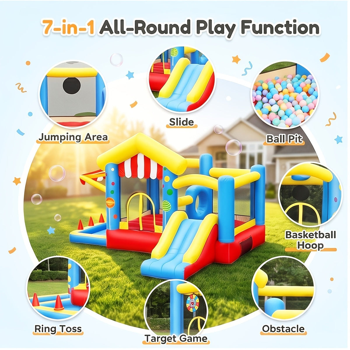 Piscine gonflable multifonction avec trampoline – Grand centre de jeux aquatiques familial pour plusieurs personnes, utilisation intérieure et extérieure, parfait pour les fêtes dans le jardin, les anniversaires d'enfants et d'adultes