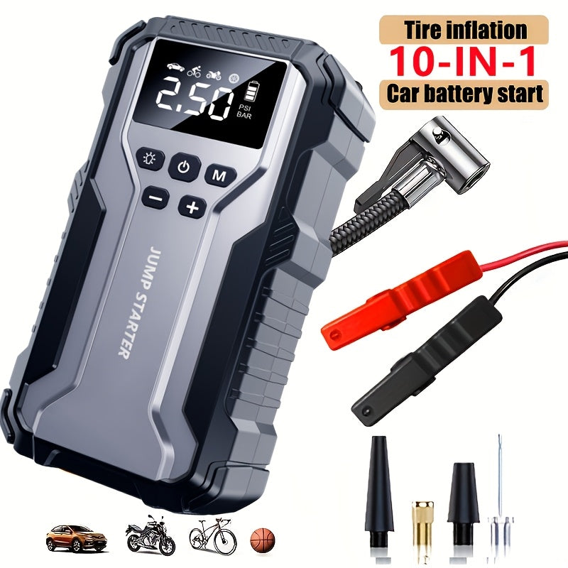 Kit de démarrage portable pour voiture, booster de batterie 12V multifonction avec lampe de poche LED, éclairage de secours SOS et pompe à air pour voitures, camions et accessoires d'alimentation d'urgence