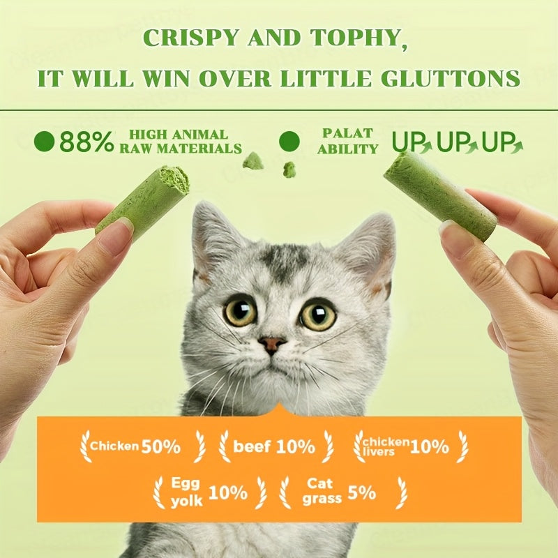 Bâtonnets à mâcher d'herbe à chat lyophilisée – Jouet à mâcher comestible pour le nettoyage des dents et l'élimination des boules de poils, friandises naturelles à l'herbe à chat, 15 ou 30 pièces