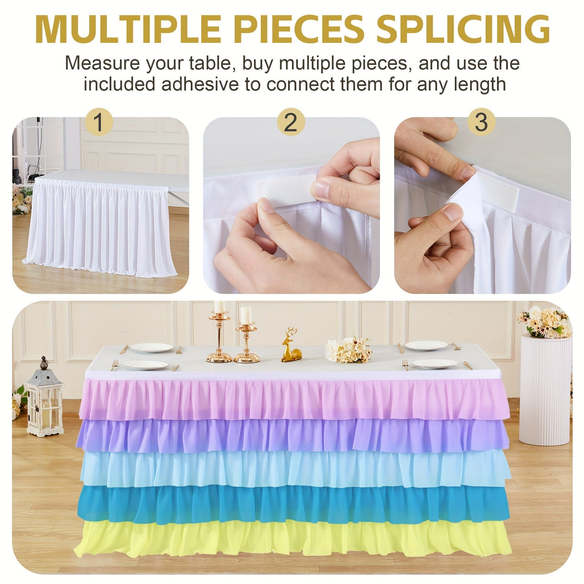 6ft Tulle Tutu Table Skirt β Chiffon Ruffle Table Skirting for Birthday Party, Wedding, Bridal Shower, Girls Party & Holiday Decor β Easy Hook & Loop Install, 12 Colors (72"L x 30"H)