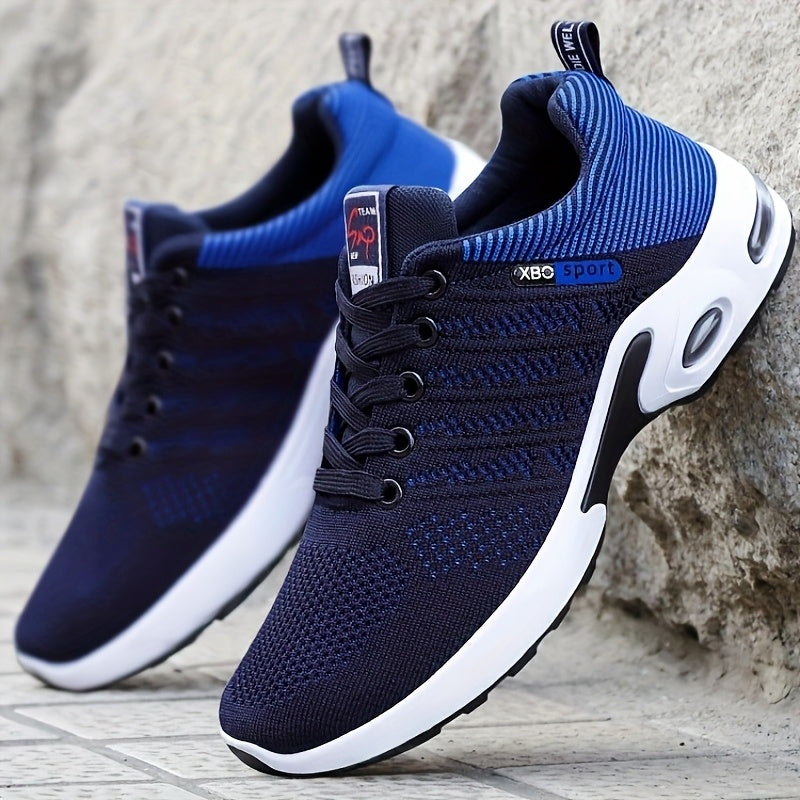 Baskets de sport à coussin d'air pour hommes – Chaussures décontractées à lacets respirantes avec semelle antidérapante, noir et blanc ou noir et bleu, pointures US 6,5–11,5, style urbain sportif