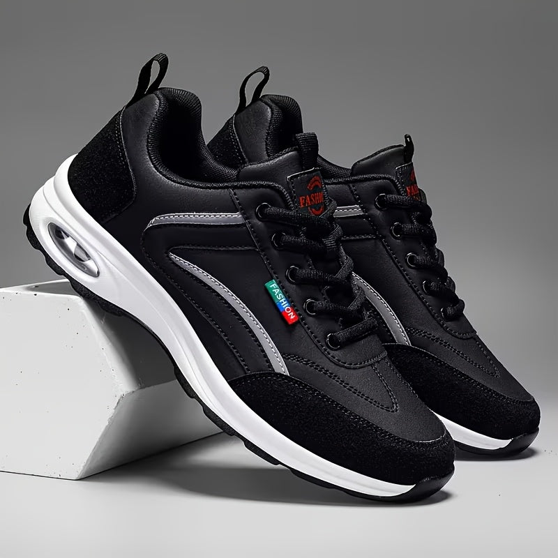 Baskets de mode pour hommes à lacets – Chaussures de course décontractées à semelle souple antidérapante, tige en polyuréthane, doublure confortable, légères pour les sports de plein air, la marche et le quotidien – Disponibles en bleu, noir et blanc