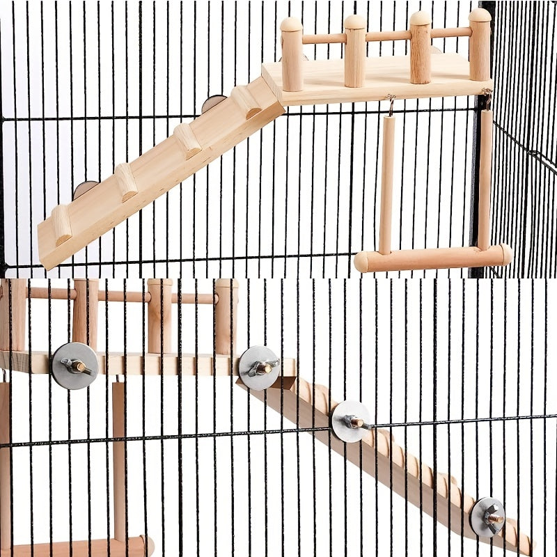 Balançoire perchoir en bois pour oiseaux avec échelle d'escalade - Plateforme de gym multi-niveaux en pin radiata pour perroquets, inséparables, calopsittes, chinchillas, hamsters - Support de jeu, échelle, balançoire et accessoire de cage pour oiseaux