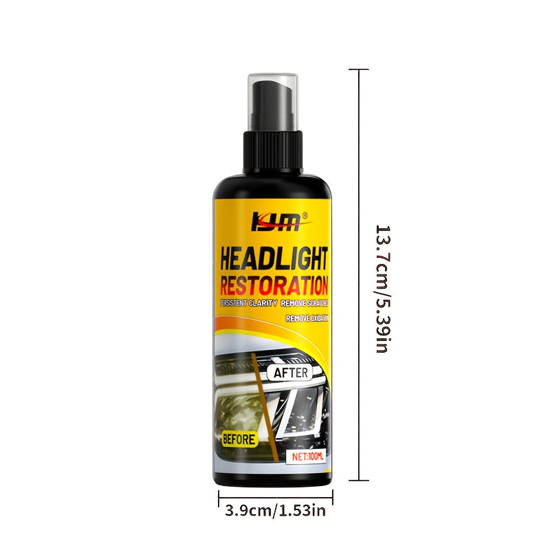 Kit de restauration de phares, spray de réparation avancé - Élimine le jaunissement et l'oxydation, restaure la luminosité, revêtement de protection anti-UV longue durée pour phares de voiture, chiffon applicateur inclus