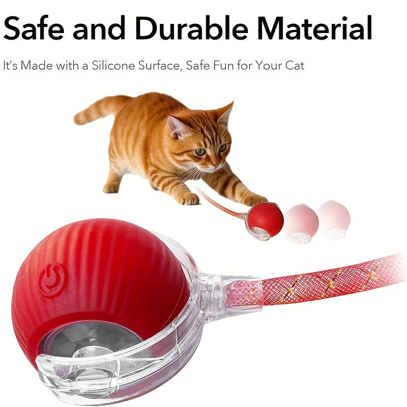 Jouet balle pour chat à roulement automatique, balle interactive électrique avec queue en filet élastique, balle intelligente à mouvement rapide pour jeu en intérieur sur tapis ou sol pour chats et chatons