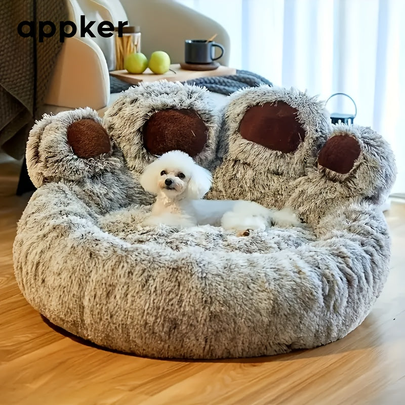 Panier apaisant rond en peluche pour chats et chiens de taille moyenne - Niche douillette, chaude et antidérapante en fausse fourrure lavable, tapis de couchage pour animaux d'intérieur