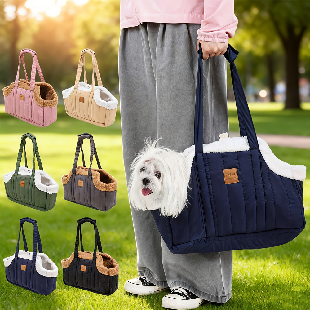 Sac de transport d'hiver pour animaux avec fermeture à pression – Sac fourre-tout chaud et confortable pour petits chiens et chats, idéal pour les activités en extérieur, disponible en marron, noir, beige, rose, vert et bleu