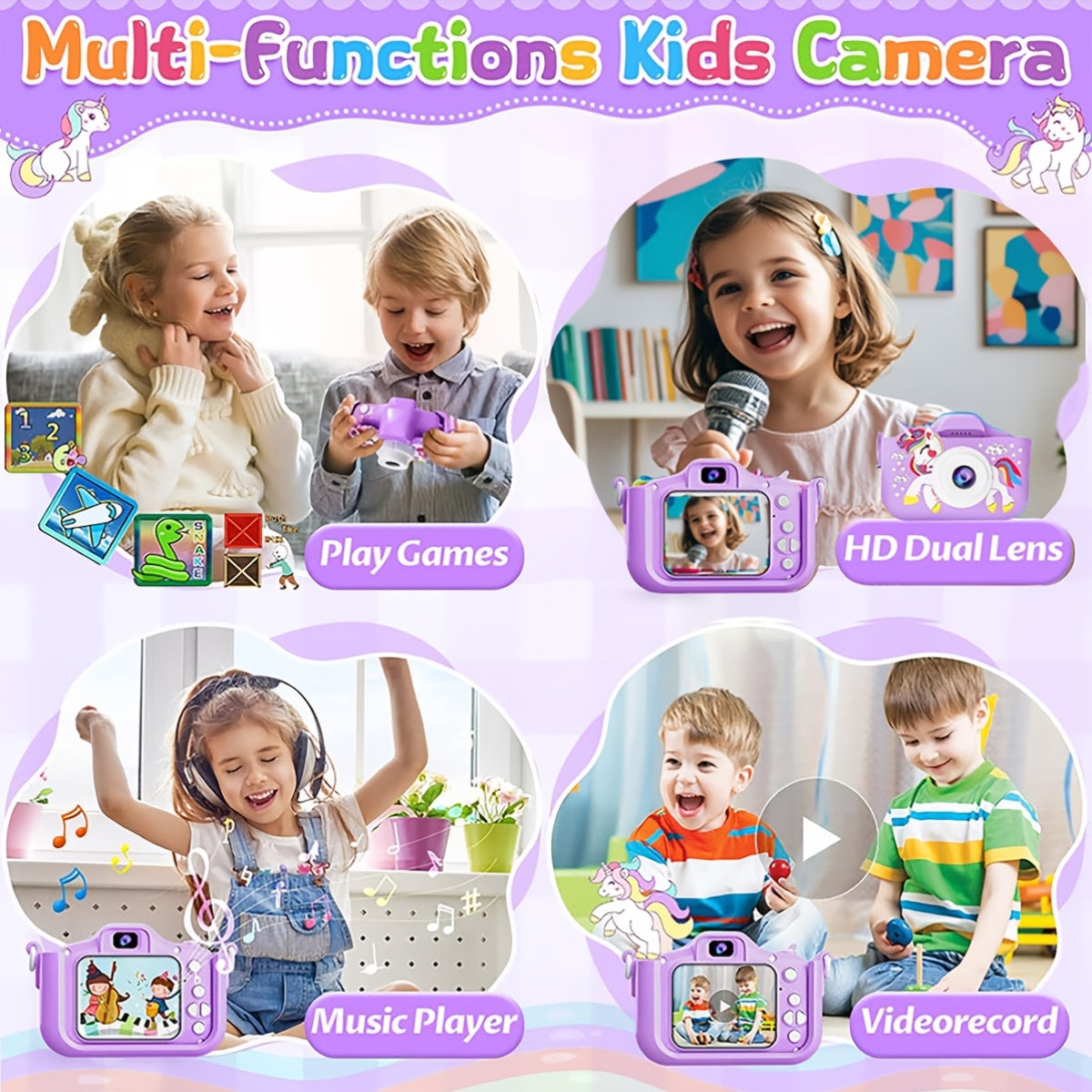 Appareil photo pour enfants, caméra numérique HD 1080P 48MP avec enregistrement vidéo, 5 jeux intégrés, mode selfie - Appareil photo pour filles et garçons de 3 à 12 ans, cadeau d'anniversaire, Noël ou Halloween (rose ou bleu)