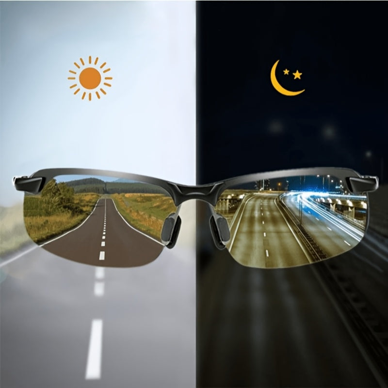 Lunettes de conduite photochromiques pour hommes avec verres polarisés TAC – Lunettes de soleil à monture en métal noir pour vision de jour et de nuit, lunettes anti-reflets avec protection UV pour la conduite et le quotidien