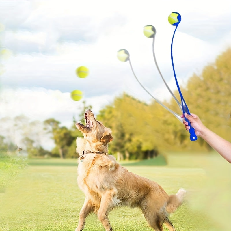 Lanceur de balle pour chien avec balle de tennis - Bâton de lancer mains libres pour l'exercice et le dressage en extérieur, lanceur sans se baisser pour chiens de petite, moyenne et grande taille, jouet durable pour animaux de compagnie