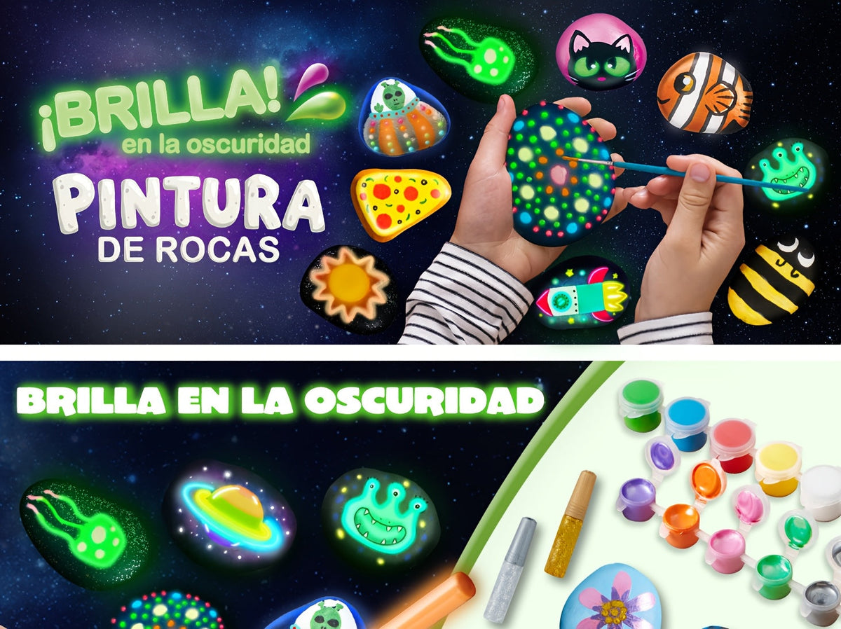 Kit de peinture sur galets phosphorescents pour enfants dès 6 ans – Ensemble complet d'arts créatifs avec 10 galets, 17 peintures, pierres précieuses, pinceaux et autocollants | Jouet créatif STEM pour garçons et filles, cadeau d'anniversaire et de Pâques