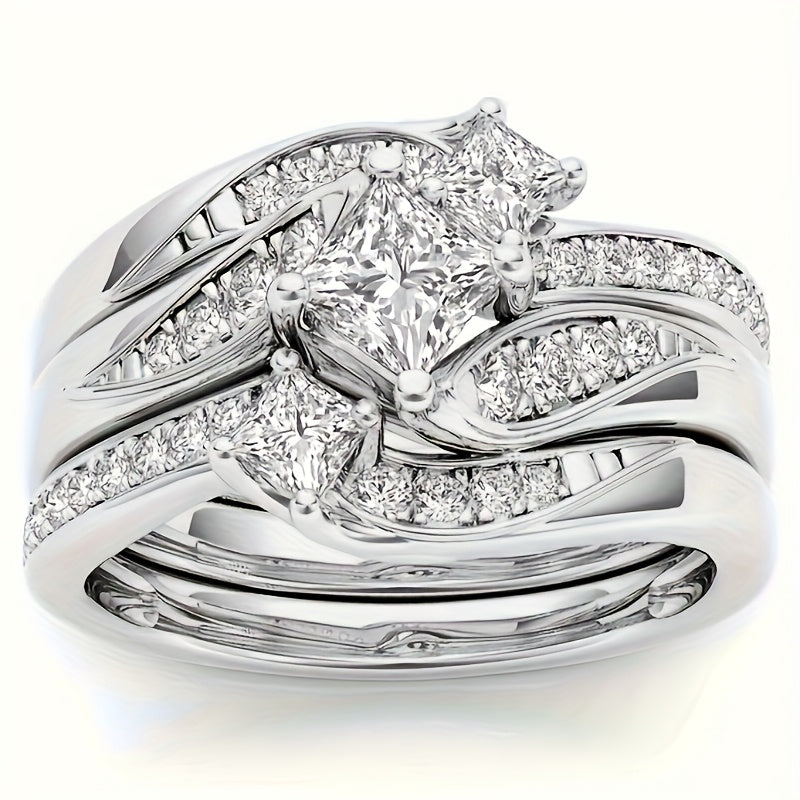 Ensemble de 9 bagues de mariage pour femme avec oxydes de zirconium taille princesse – Alliances empilables, cadeau de bijoux classique pour petite amie et épouse