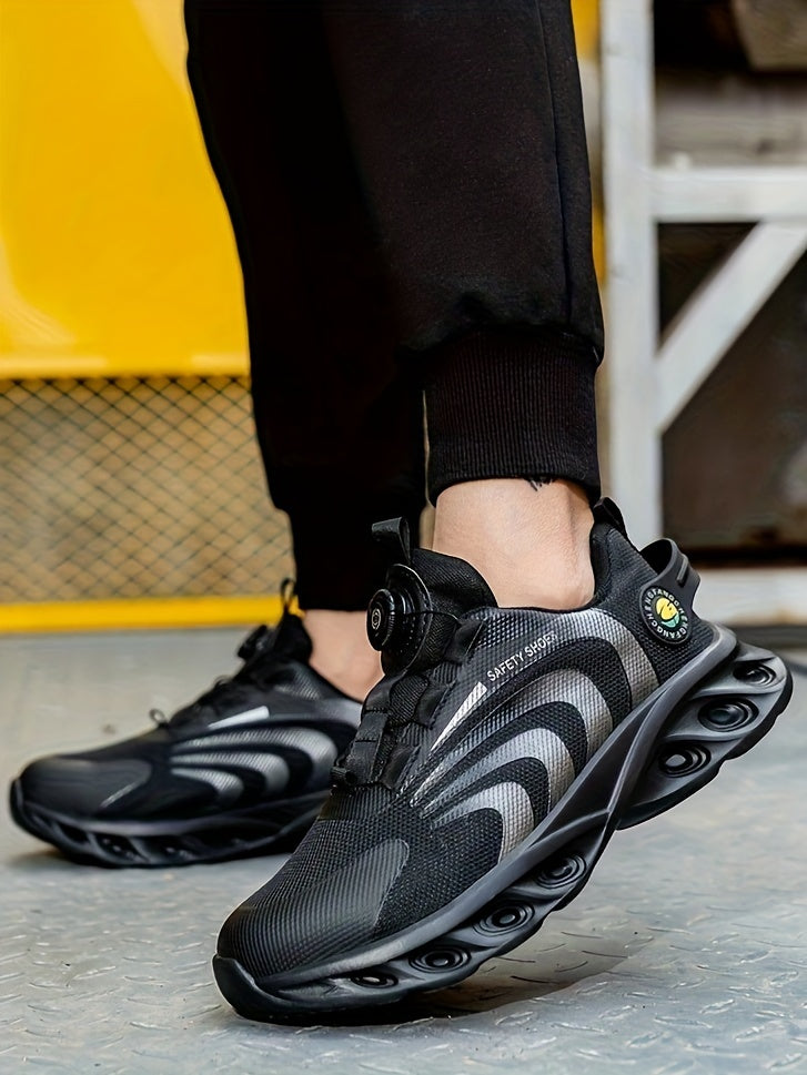 Chaussures de sécurité à embout d'acier pour hommes, largeur large, anti-perforation avec boucle rotative – Bottes de travail antidérapantes et rembourrées pour la construction, l'industrie et l'entrepôt, tailles US 6,5–13,5
