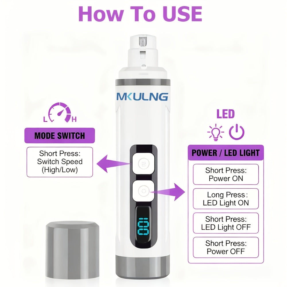 Coupe-griffes électrique silencieux pour animaux avec lumière LED – Kit de tondeuse rechargeable amélioré à 3 vitesses, entretien des pattes sans douleur pour chiens et chats de petite, moyenne et grande taille