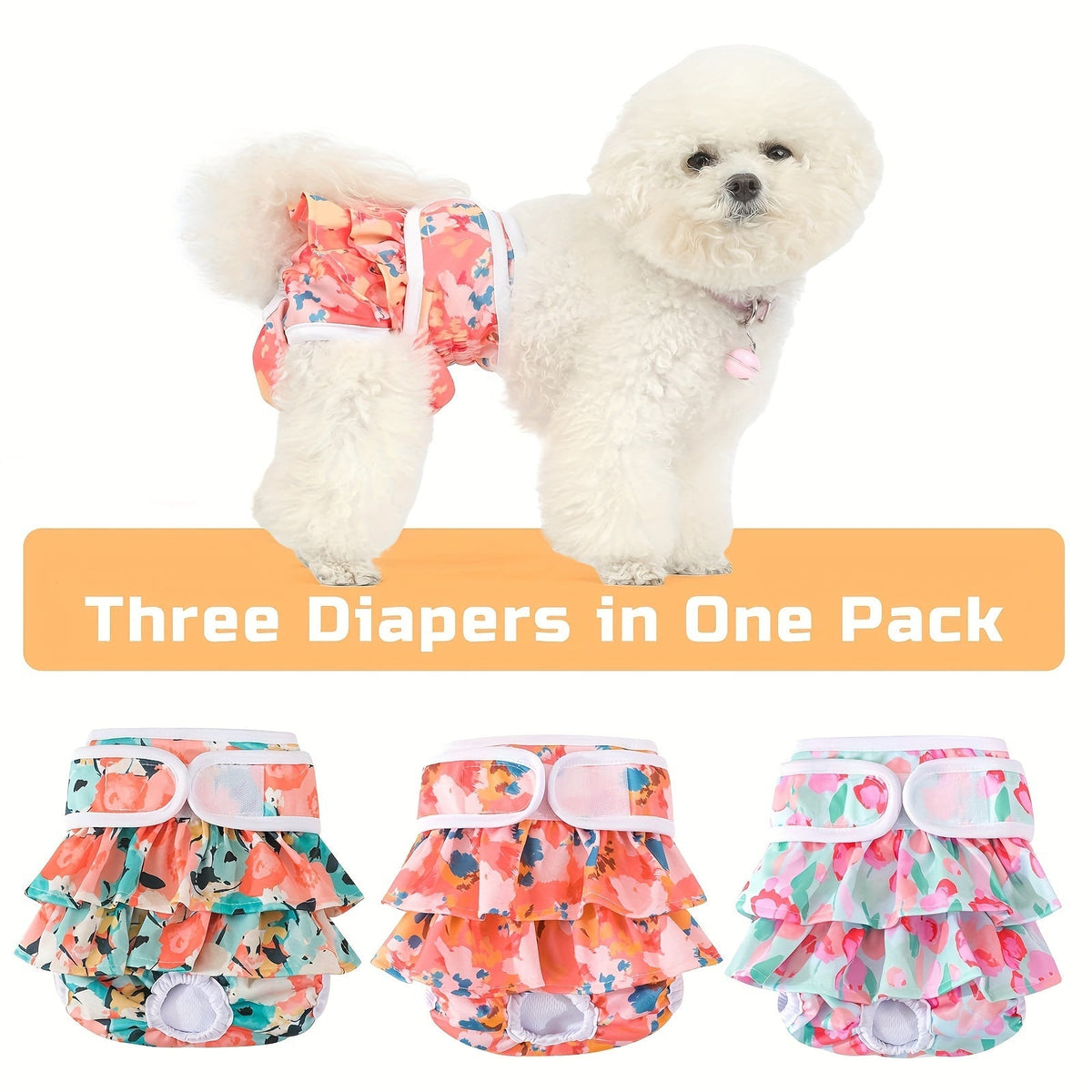 Washable Female Dog Diapers 3 Pack Reusable Highly Absorbent β Dog Period Panties for Female Dogs in Heat Incontinence & Puppy Training XS to L