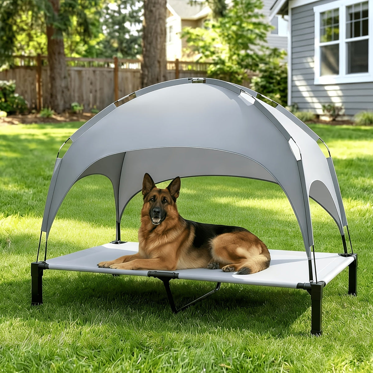 Elevated Dog Bed with Removable Canopy Shade Tent β Portable Raised Outdoor Cooling Pet Cot for Dogs & Cats, Breathable Mesh, Lightweight Foldable Design for Camping, Yard & Patio