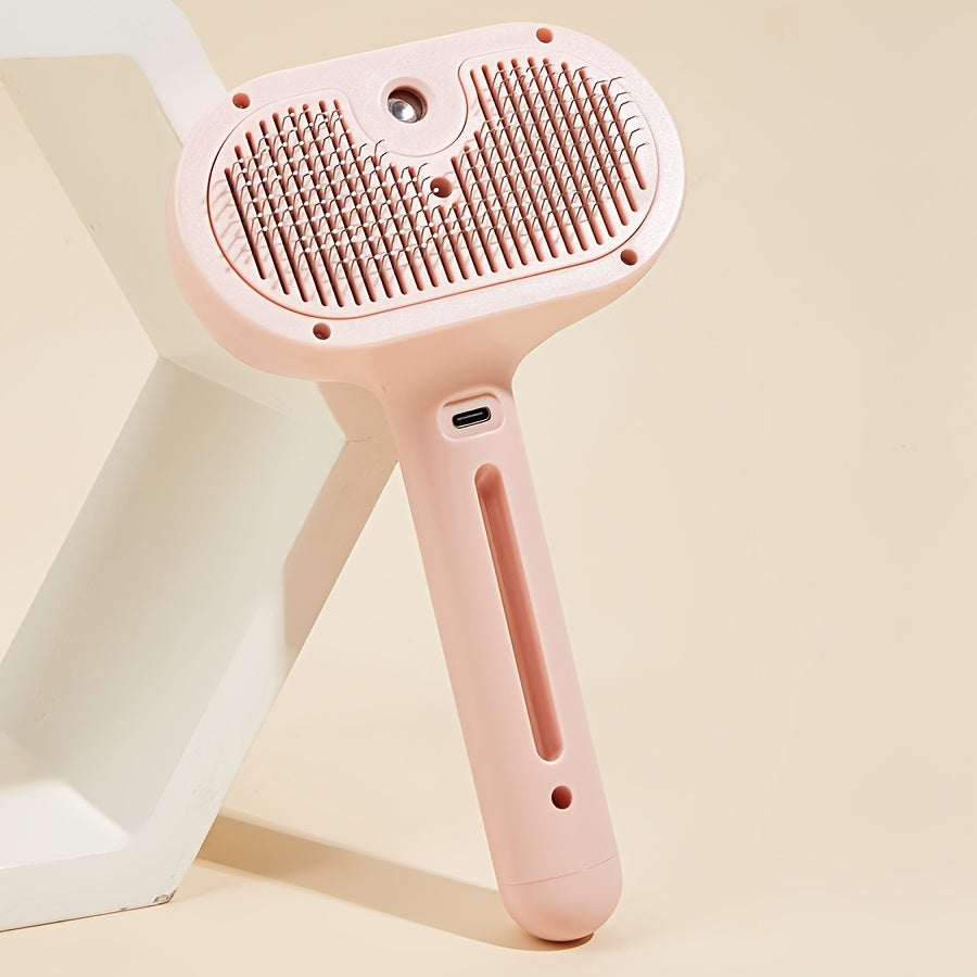 Brosse à vapeur 3-en-1 pour chat, peigne de toilettage avec vapeur et bouton de libération, outil d'épilation et de démêlage pour chiens et chats de toutes tailles, utilisation en intérieur, blanc rose