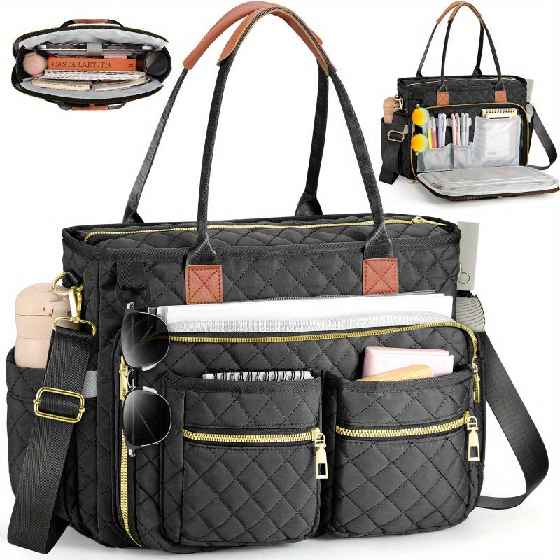 Sac fourre-tout à motif losanges pour femme – Sac de travail pour ordinateur portable à compartiments multiples, sac de banlieue résistant à l'usure pour enseignante, sac à bandoulière professionnel élégant pour le bureau, l'école et les voyages